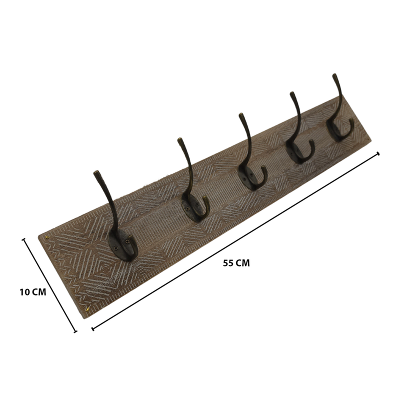 Perchero De Pared Colgador Vintage 5 Ganchos Dobles Café-5