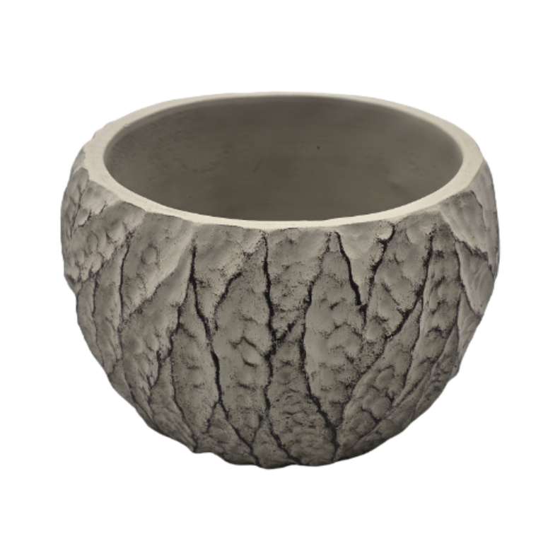 Set 3 Macetero Maceta Acabado Cemento Relieve Hojas Gris S-1