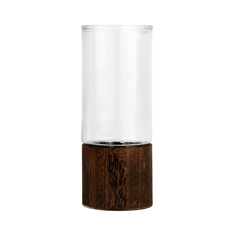 Florero Decorativo De Vidrio Cristal Liso Base de Madera-0