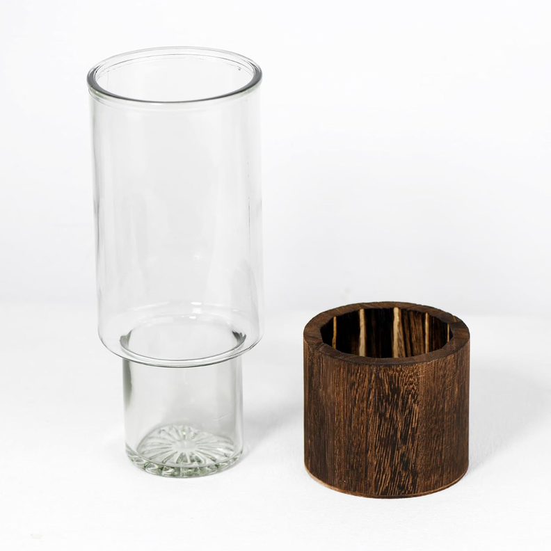 Florero Decorativo De Vidrio Cristal Liso Base de Madera-1