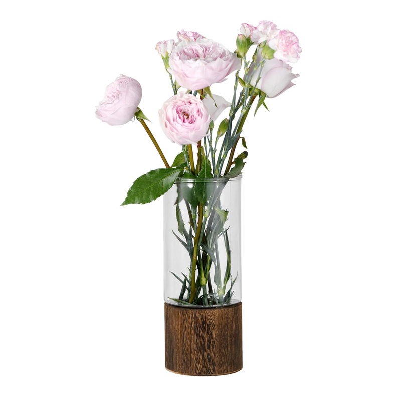 Florero Decorativo De Vidrio Cristal Liso Base de Madera-5