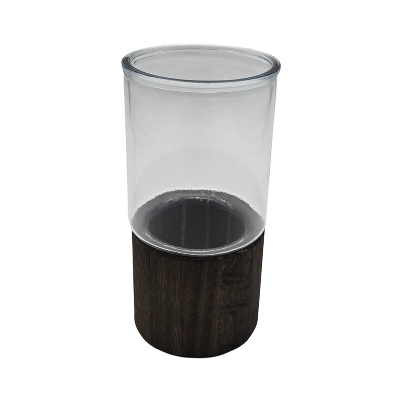 Florero Decorativo De Vidrio Cristal Liso Base de Madera-6