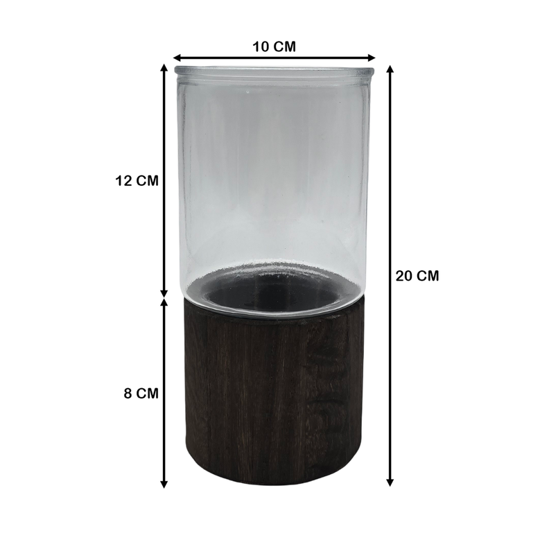 Florero Decorativo De Vidrio Cristal Liso Base de Madera-7