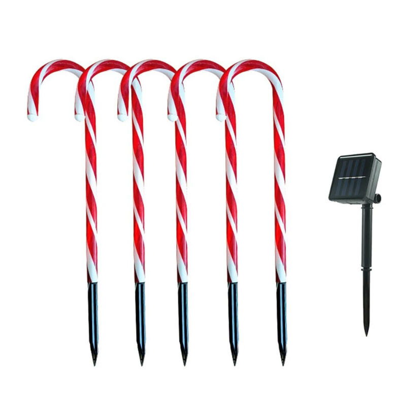 Set 5 Bastones De Navidad Luces Solares Navidad Jardin Hogar-0