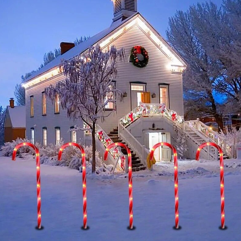 Set 5 Bastones De Navidad Luces Solares Navidad Jardin Hogar-1