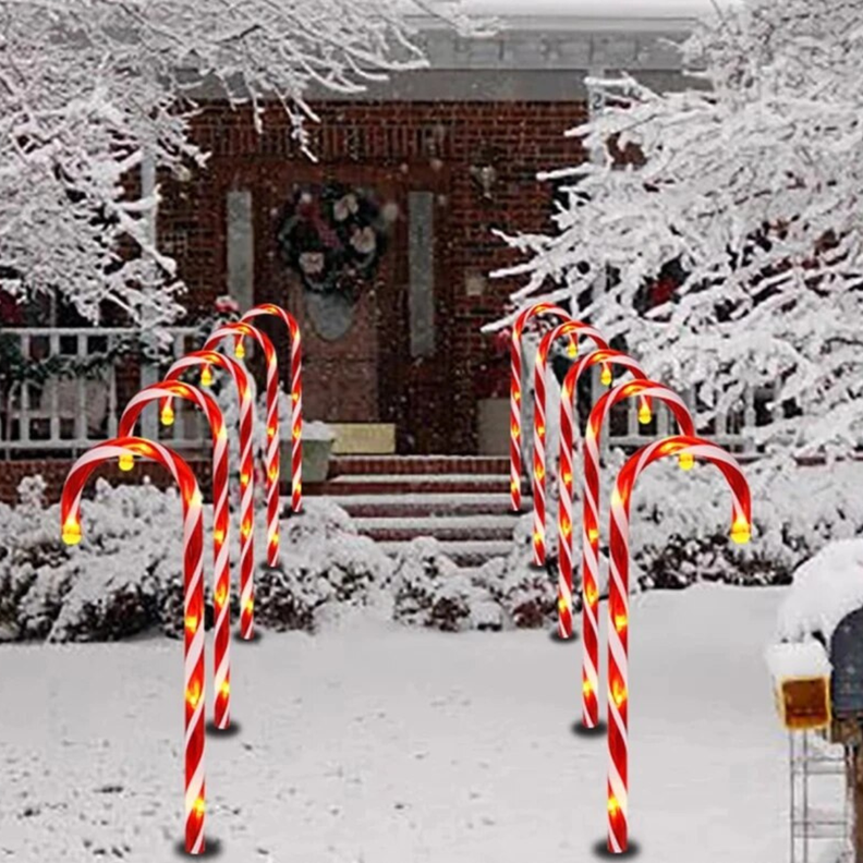 Set 5 Bastones De Navidad Luces Solares Navidad Jardin Hogar-2