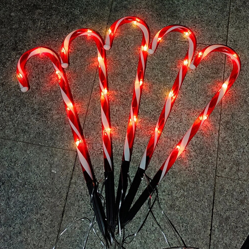 Set 5 Bastones De Navidad Luces Solares Navidad Jardin Hogar-3