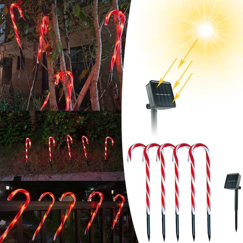 Set 5 Bastones De Navidad Luces Solares Navidad Jardin Hogar-4