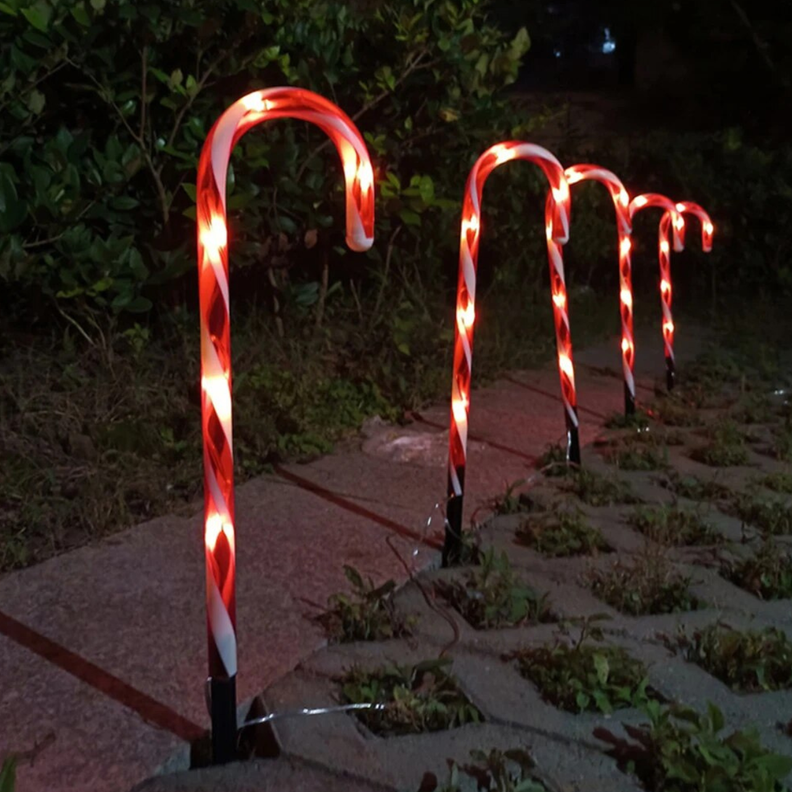 Set 5 Bastones De Navidad Luces Solares Navidad Jardin Hogar-5