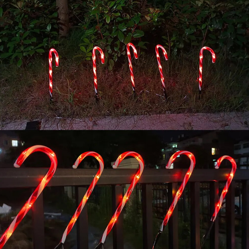 Set 5 Bastones De Navidad Luces Solares Navidad Jardin Hogar-6