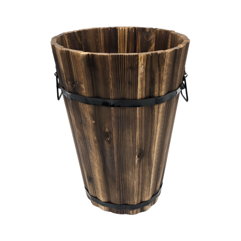 Macetero De Madera Tipo Barril Alargado Jardin Terraza L-0