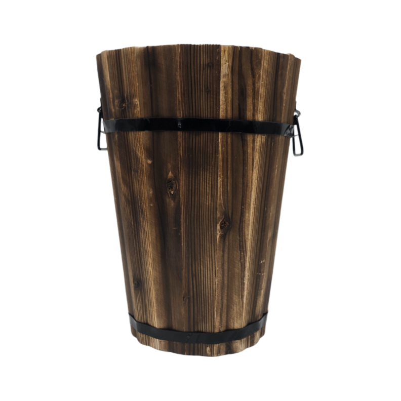 Macetero De Madera Tipo Barril Alargado Jardin Terraza L-1