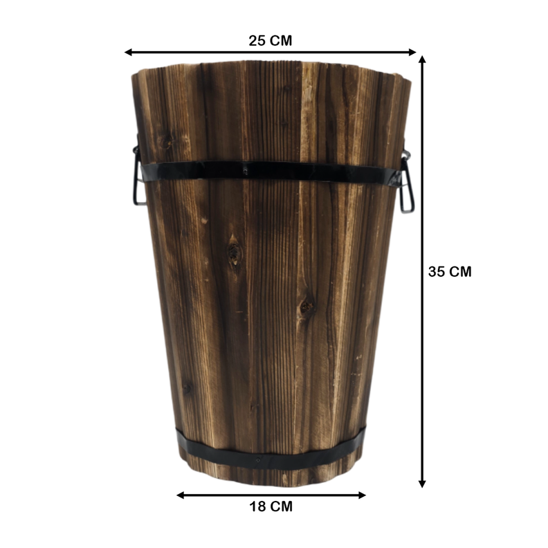 Macetero De Madera Tipo Barril Alargado Jardin Terraza L-3
