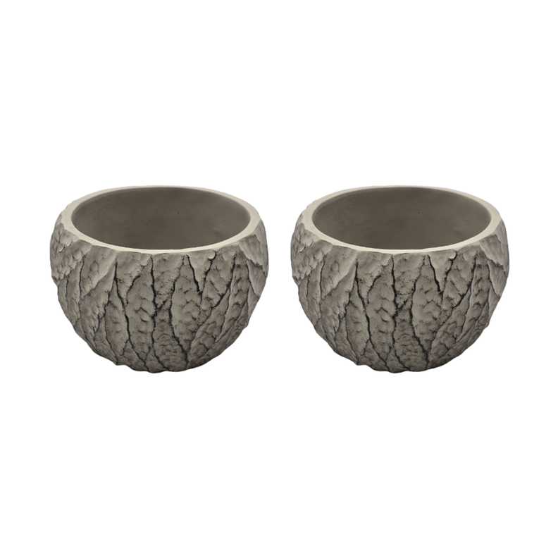 Set 2 Macetero Maceta Acabado Cemento Relieve Hojas Gris S-0