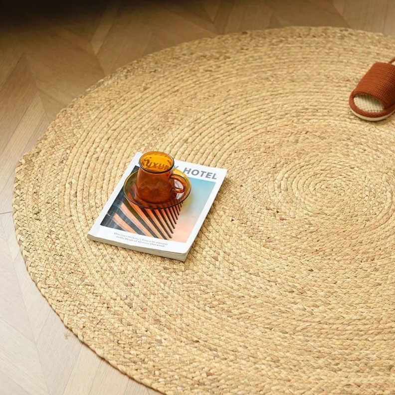 Alfombra De Yute Tradicional Rustica Circular Color Natural-1