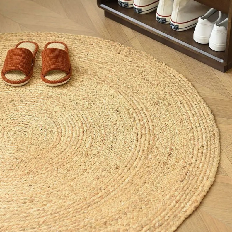 Alfombra De Yute Tradicional Rustica Circular Color Natural-2