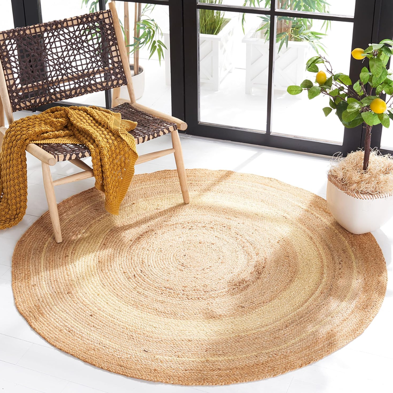 Alfombra De Yute Tradicional Rustica Circular Color Natural-5