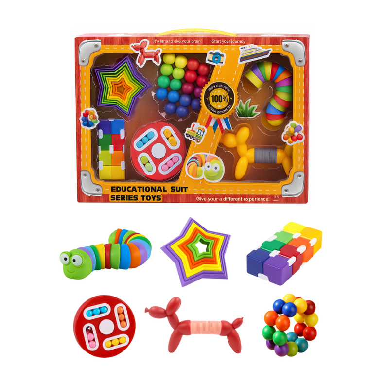 Set De 6 Juguetes Sensoriales Educativos Antiestres Ninos Rojo