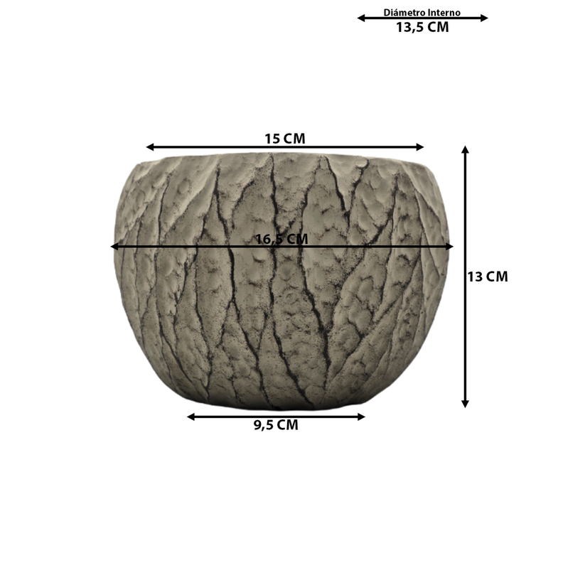 Set 3 Macetero Maceta Acabado Cemento Relieve Hojas Gris M-7