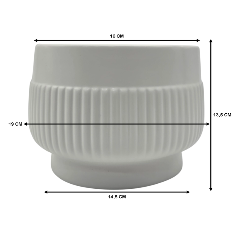 Macetero Maceta De Ceramica Lineas Relieve Blanco M-8