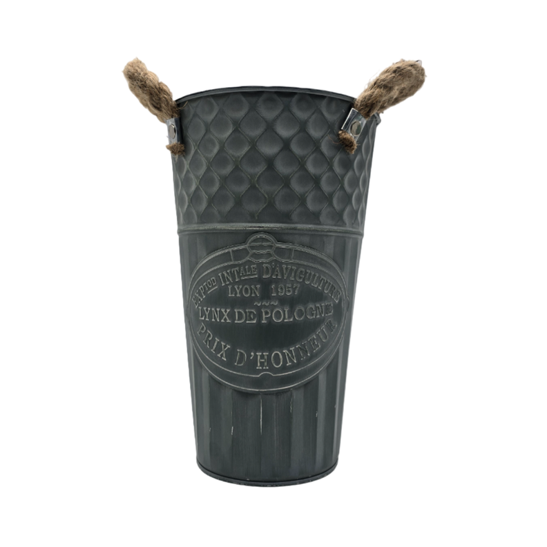 Macetero Balde Metalico Decorativo Vintage Desgastado Verd S-0