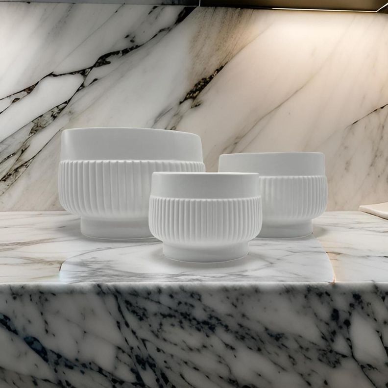 Set 3 Maceteros Maceta De Ceramica Lineas Relieve Blanco-1