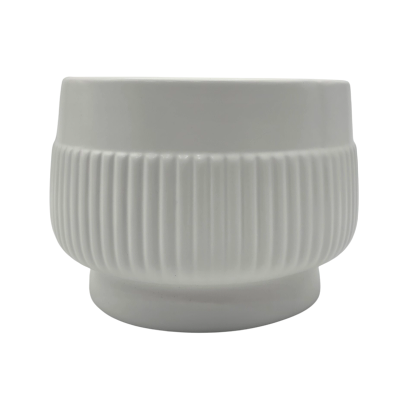Set 3 Maceteros Maceta De Ceramica Lineas Relieve Blanco-4
