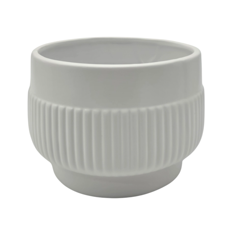 Set 3 Maceteros Maceta De Ceramica Lineas Relieve Blanco-5