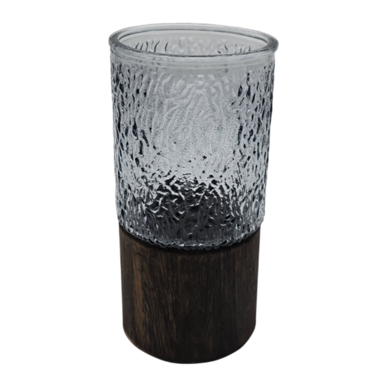Florero Decorativo De Vidrio Oscuro Diseño Base de Madera-1