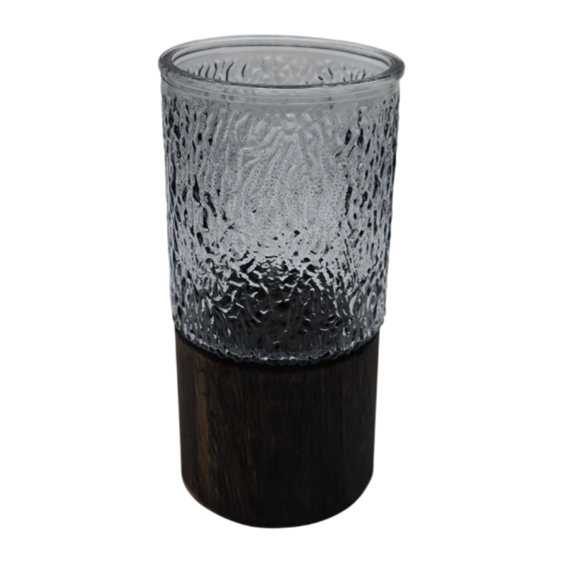 Florero Decorativo De Vidrio Oscuro Diseño Base de Madera-2