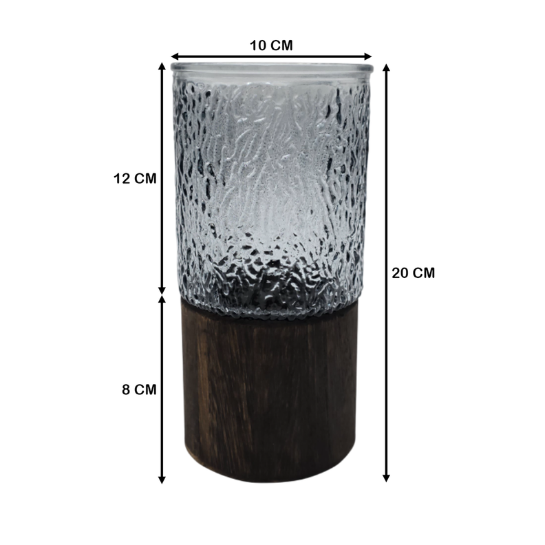 Florero Decorativo De Vidrio Oscuro Diseño Base de Madera-7