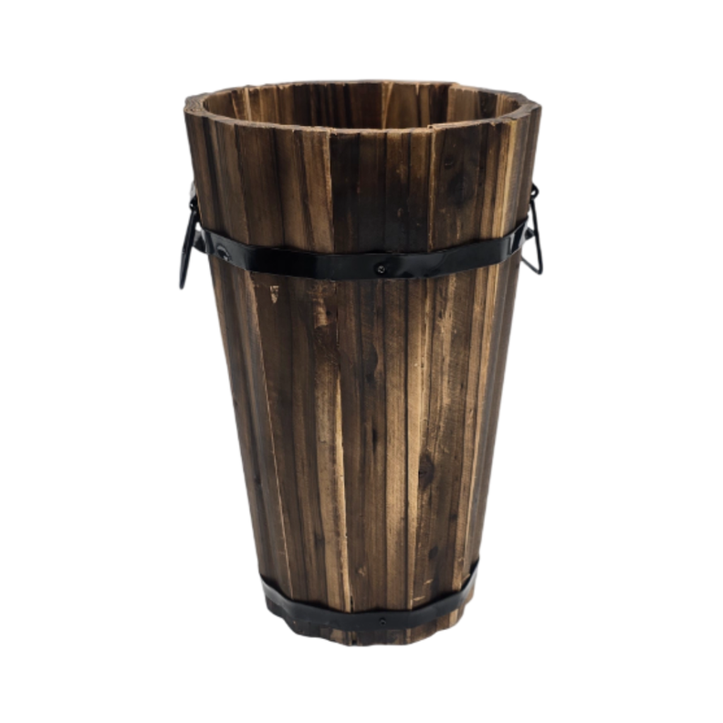 Macetero De Madera Tipo Barril Alargado Jardin Terraza S-0
