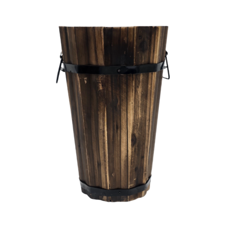 Macetero De Madera Tipo Barril Alargado Jardin Terraza S-1