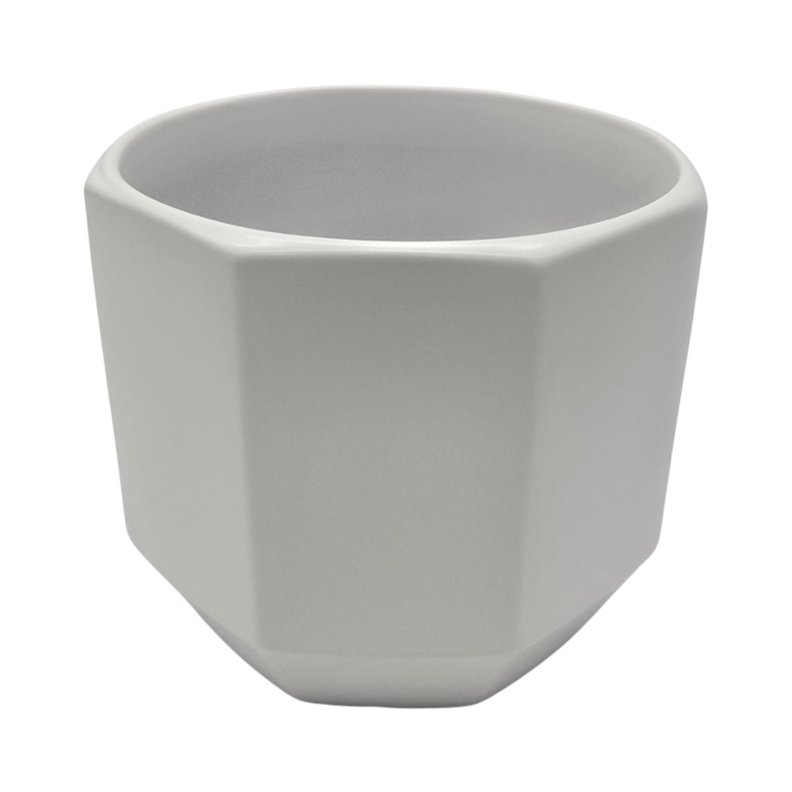 Macetero Maceta De Ceramica Blanco Lineas Verticales L-4