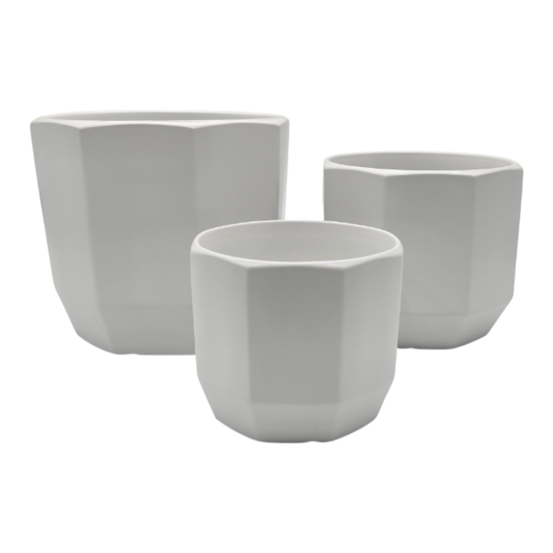 Macetero Maceta De Ceramica Blanco Lineas Verticales L-6
