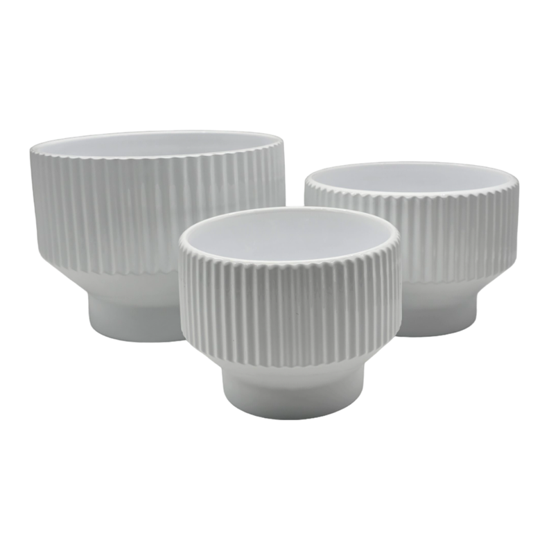 Set 3 Maceteros Maceta De Ceramica Copon Blanco Brillante-0