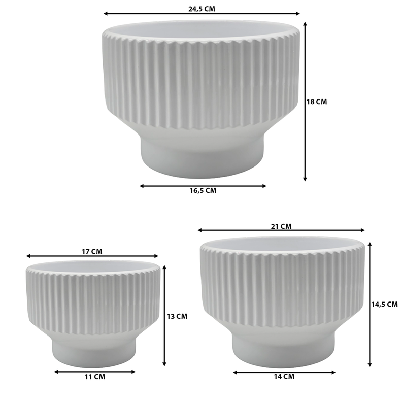 Set 3 Maceteros Maceta De Ceramica Copon Blanco Brillante-5