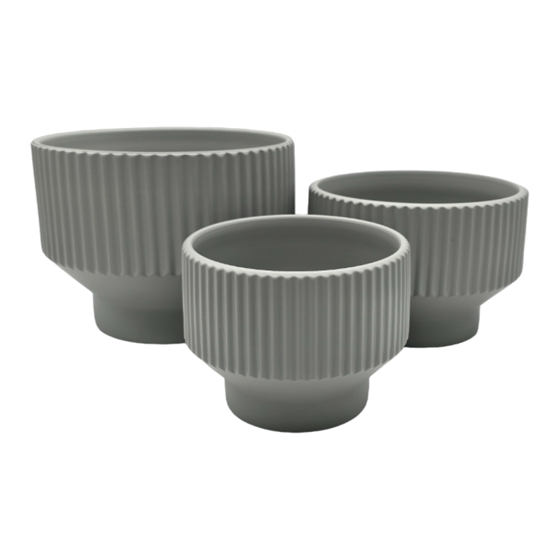 Set 3 Maceteros Maceta De Ceramica Copon Lineas Gris Mate-0