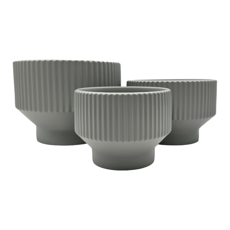 Set 3 Maceteros Maceta De Ceramica Copon Lineas Gris Mate-1
