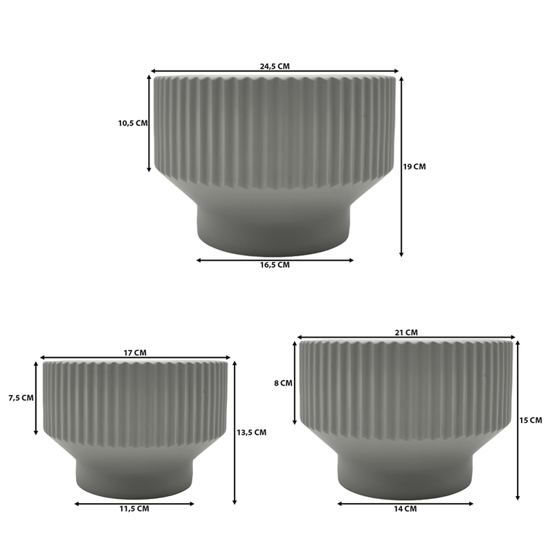 Set 3 Maceteros Maceta De Ceramica Copon Lineas Gris Mate-8