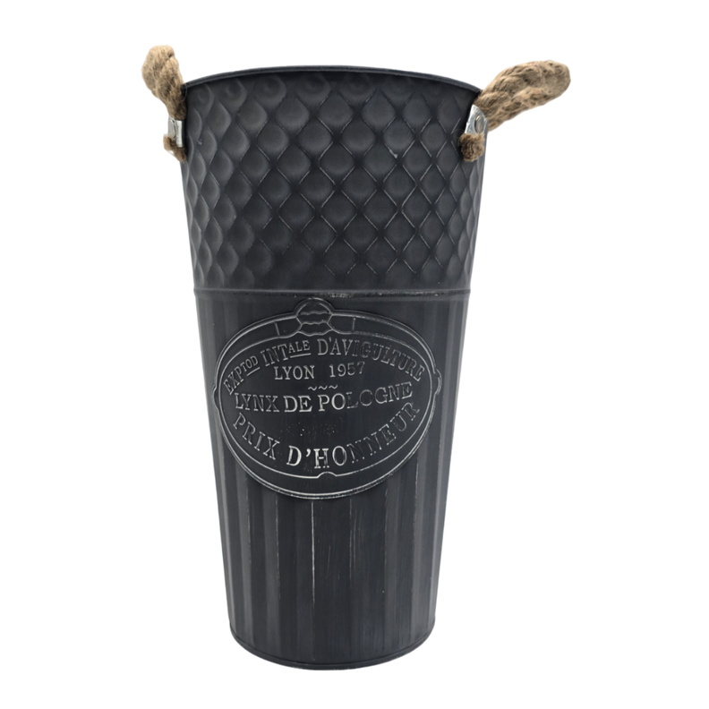 Macetero Balde Metalico Decorativo Vintage Desgastado Gris M-0