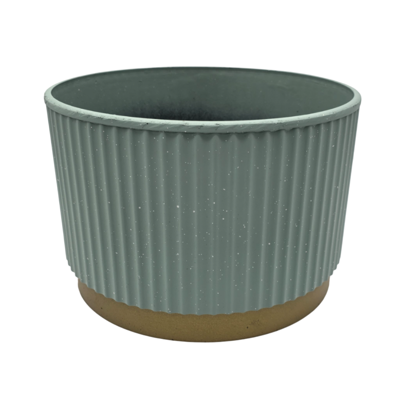 Macetero Plastico Redondo Bajo Premium Verde Base Dorado-1