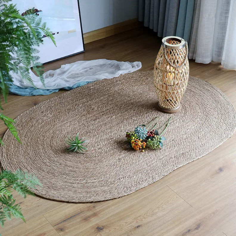 Alfombra De Yute Tradicional Rustica Ovalada Color Natural S-4