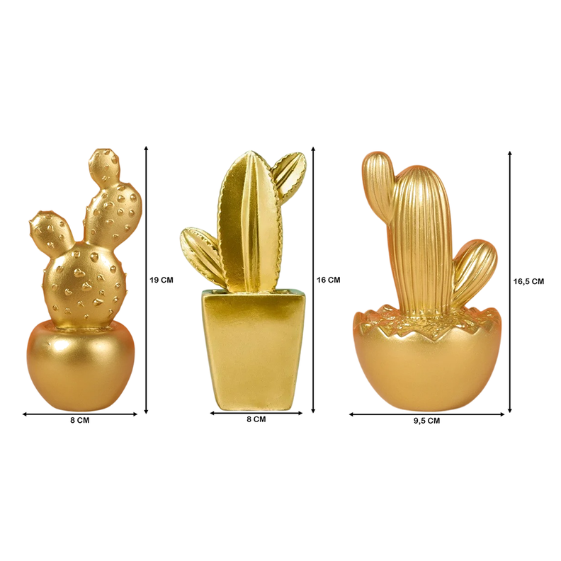 Set 3 Adornos Cactus De Resina Dorado Decoracion Mesa Office-4