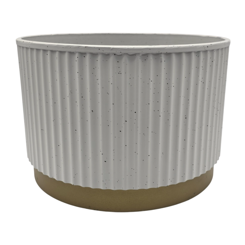 Macetero Plastico Redondo Bajo Premium Blanco Base Dorado-0