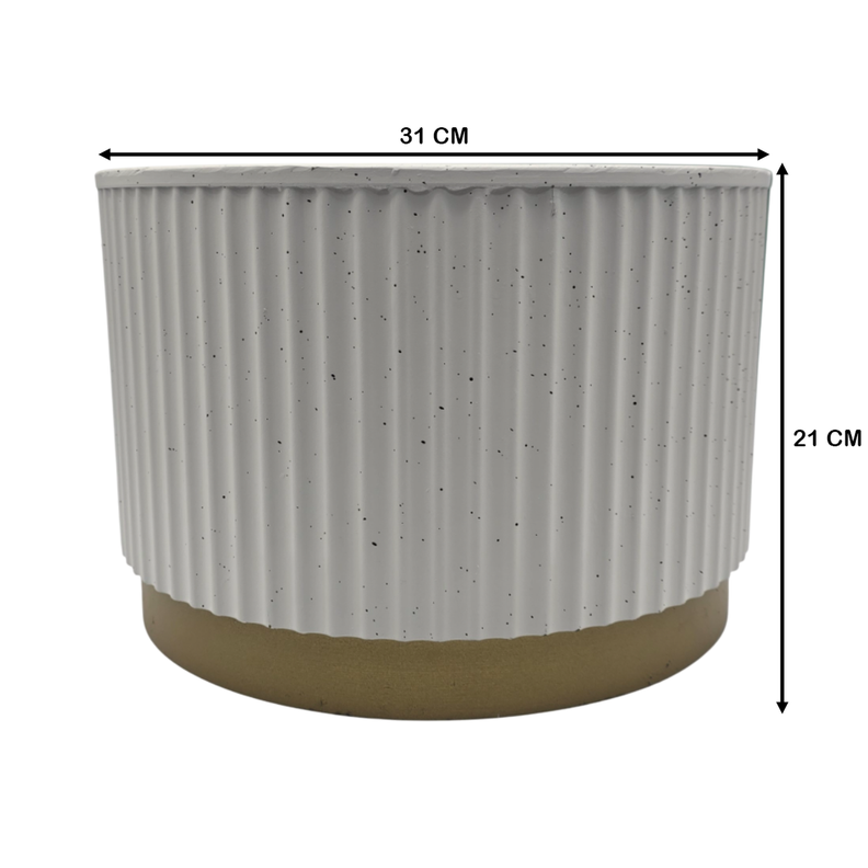 Macetero Plastico Redondo Bajo Premium Blanco Base Dorado-1