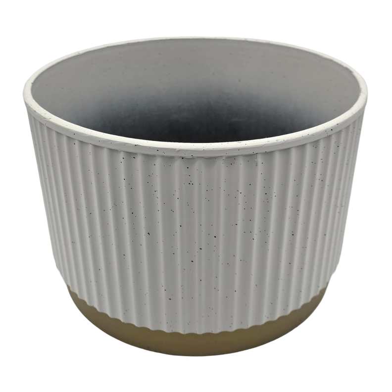 Macetero Plastico Redondo Bajo Premium Blanco Base Dorado-2
