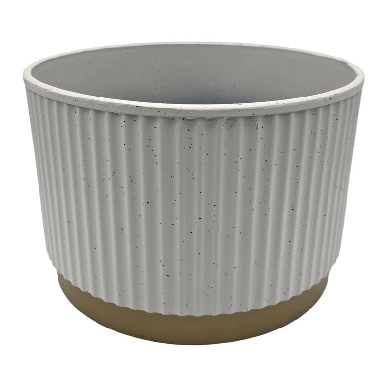 Macetero Plastico Redondo Bajo Premium Blanco Base Dorado-4