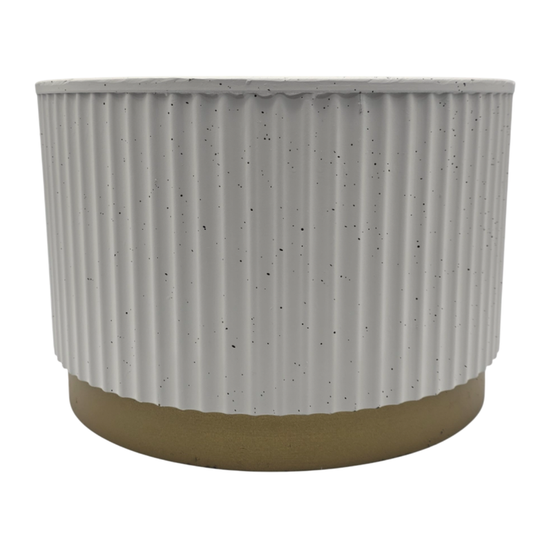 Macetero Plastico Redondo Bajo Premium Blanco Base Dorado-5