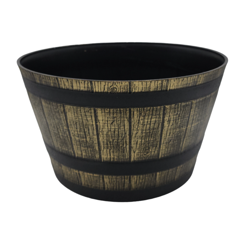 Macetero Plastico Diseño Efecto Barril De Madera Maceta XL-0